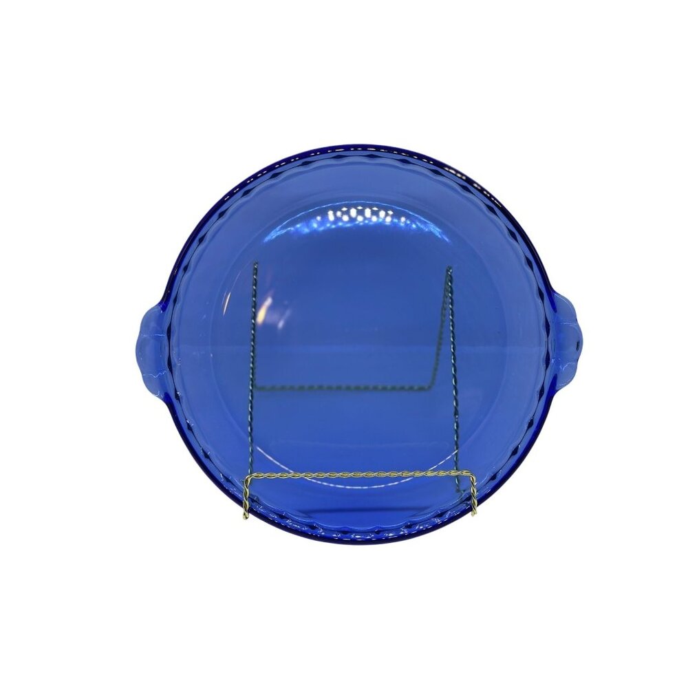 VTG‎ Pyrex Cobalt Blue Pie Glass Plate Round 1980s USA Made Farmhouse Bakeware